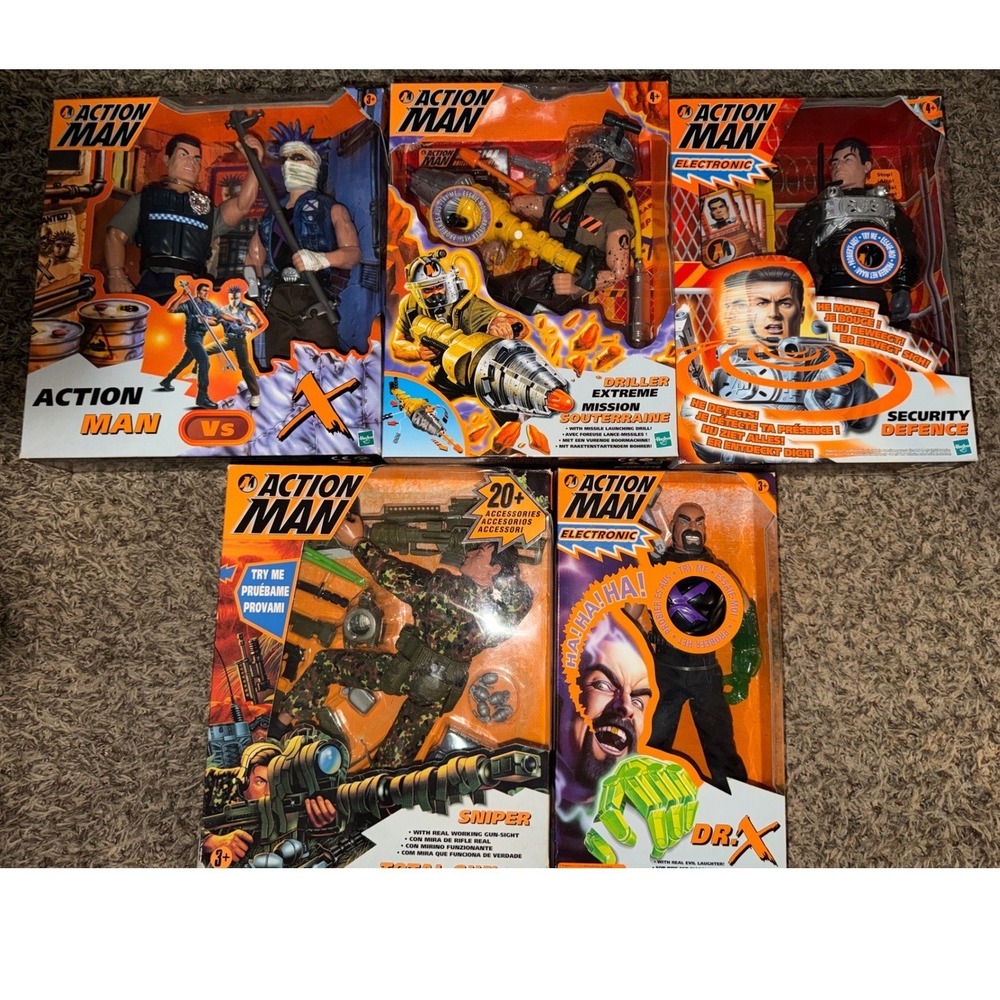 Vintage Hasbro Action Man Figure Lot Sniper Driller Dr X Security Defence 1998